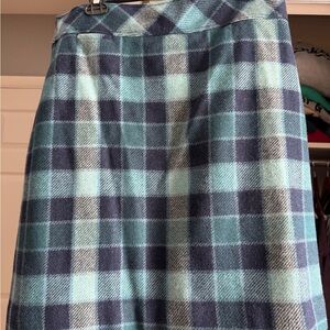 L.L. Bean Blue Plaid Wool Skirt